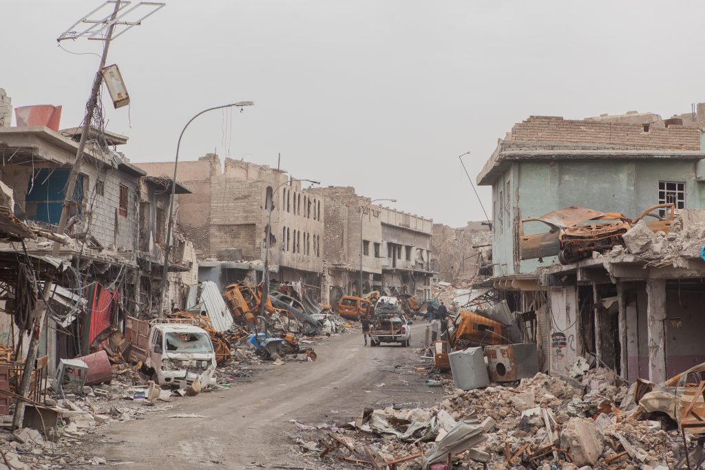 Mosul, Iraq - January 24, 2018: overview of a street in Mosul, a city in northern Iraq captured in June 2014 by the so-called Islamic State, a radical Islamist group. Credit: Shutterstock/Sebastian Castelier